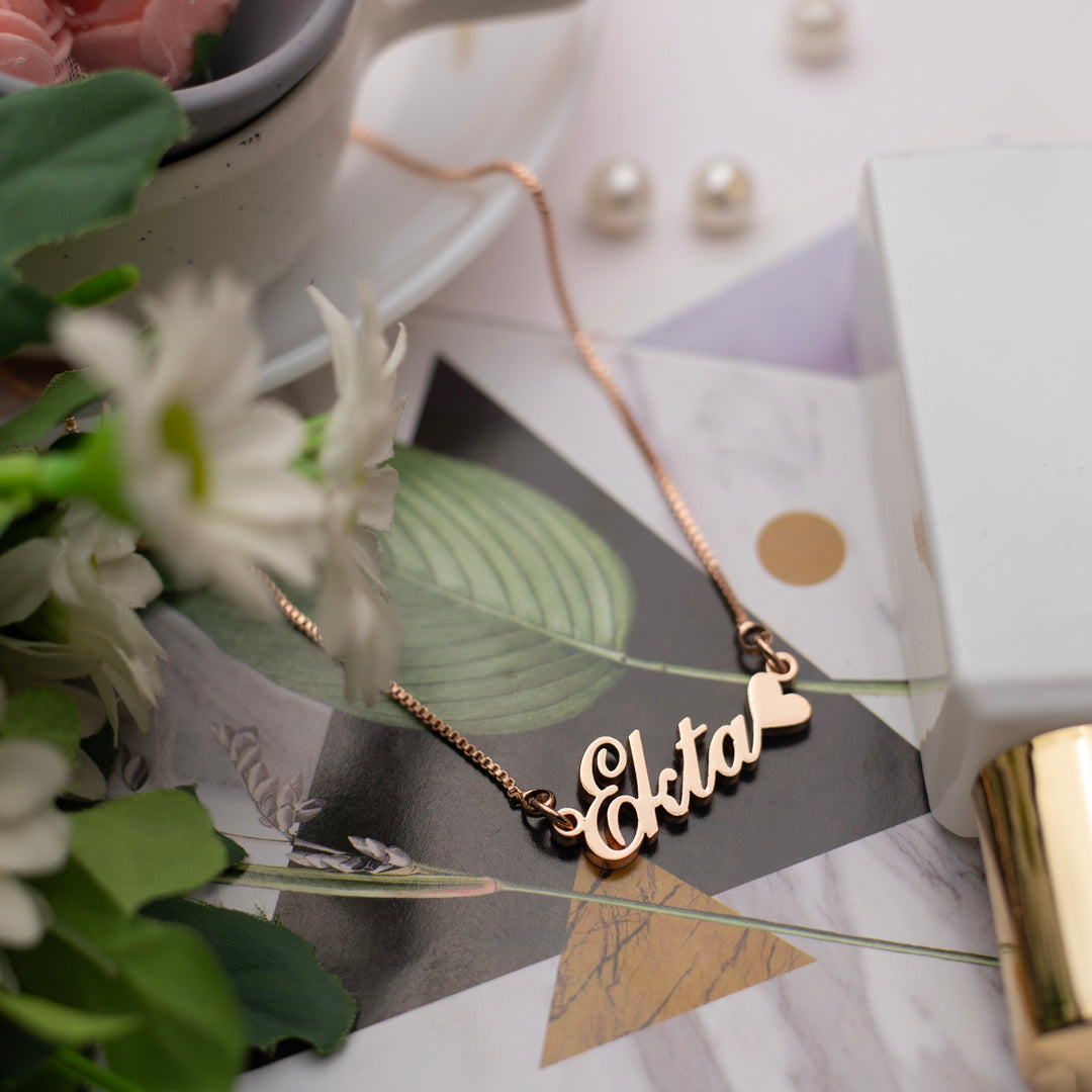 Heart Style Name Necklace - Rose Gold