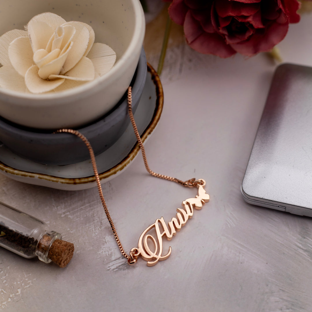 No reviews Candlescript Butterfly Style Name Necklace - Rose Gold